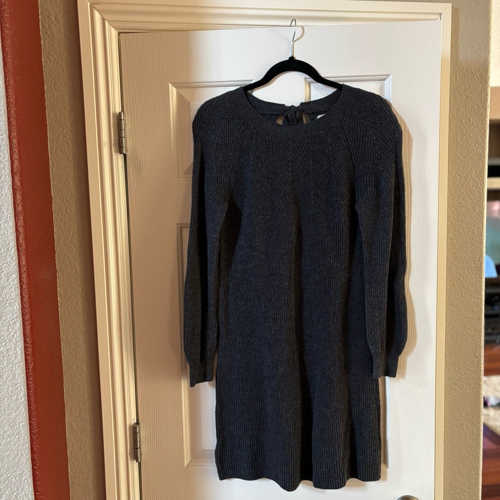 LOFT Ribbed Tie-Back Sweater Dress in Charcoal